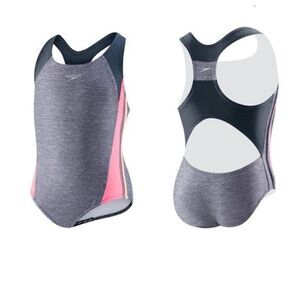 Speedo Gray Pink Infinity Splice Cutout Racerback One Piece Swimsuit 16‎ Girls